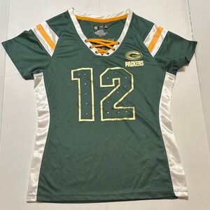 NFL Packers Women's Green and Gold Aaron Rogers sequin Jersey Top S